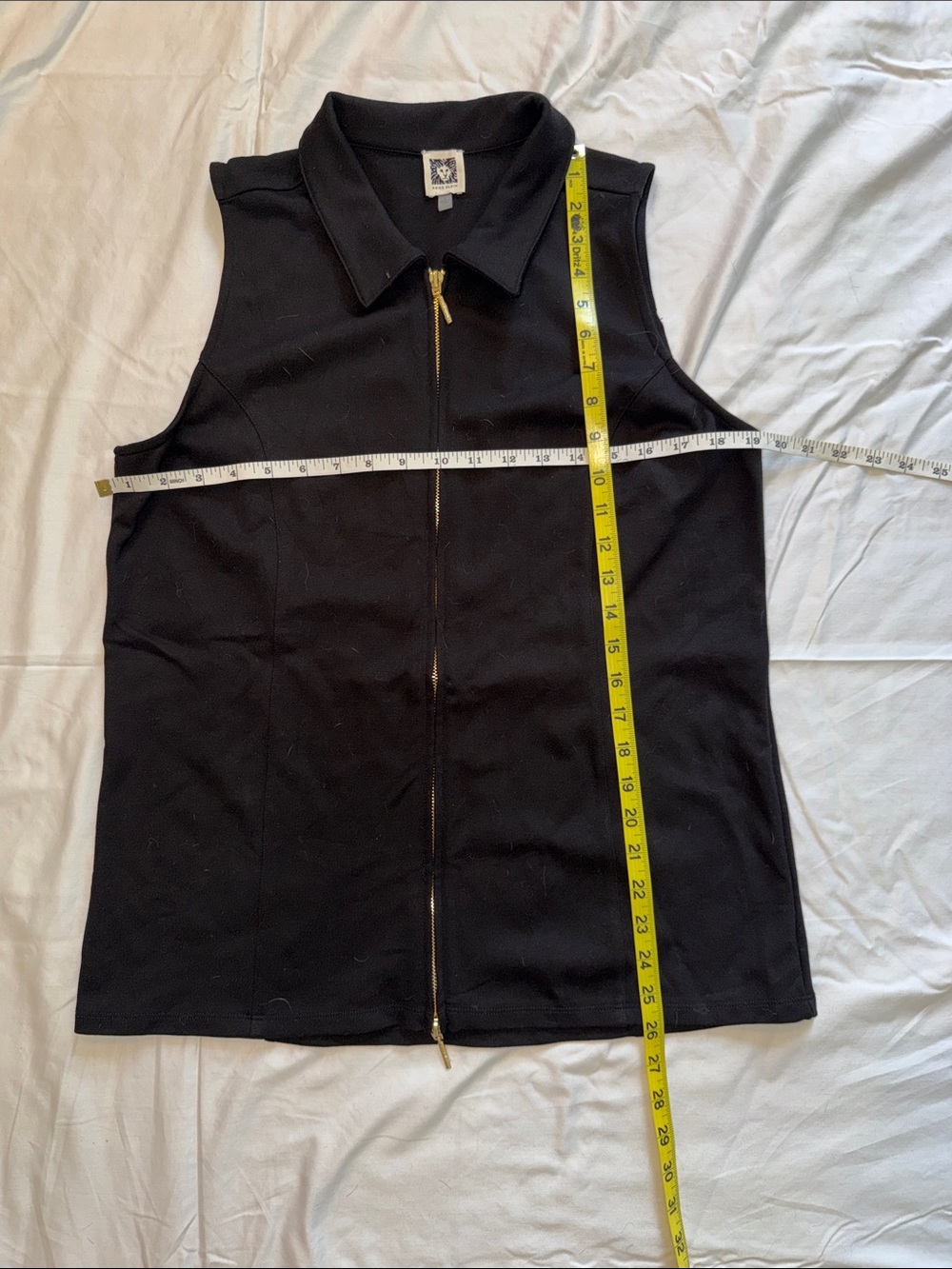 Anne Klein Black Top Vest with Gold Zip Accent